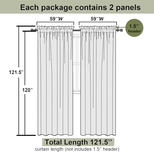 Charcoal Grey Sheer Curtains 120 Inches Long 2 Pcs (Charcoal Grey / 59"W x 120"L (Pack of 2))