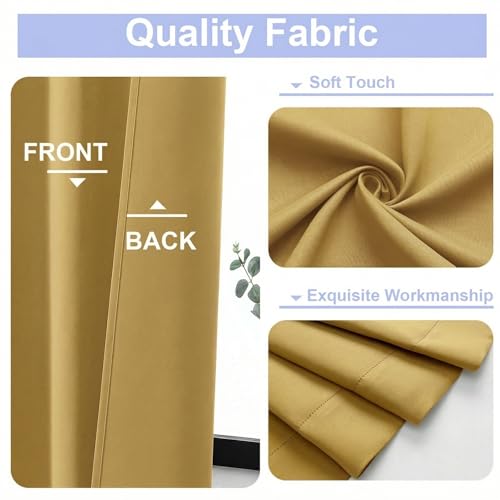 Ava Bright Gold Short Blackout Curtains for Bedroom 45 Inches Long 2 Panels Set (Bright Gold / 40"W x 45"L (Pack of 2))