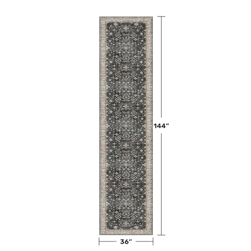 Black Boho Washable 3x12 Extra Long Runner Rug for Hallway (3' x 12' (Runner) / Ashen / Multi)