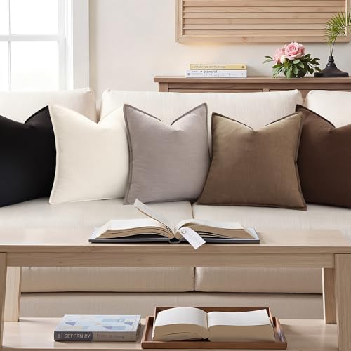 Fall Light Brown Linen Throw Pillow Covers 16x16 Set of 2 (Light Brown / 16" x 16" (Pack of 2))