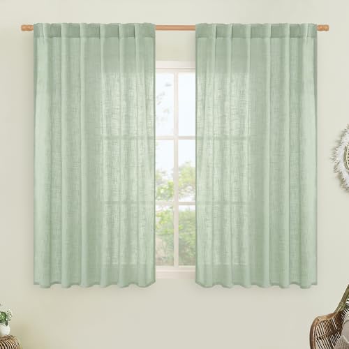 Fresh Green Linen Curtains 54 Inch Length for Bedroom (Fresh Green / 52"W x 54"L (Pack of 2))