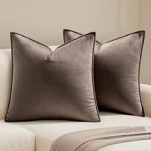Decorative Dark Coffee Velvet Euro Sham Throw Pillow Covers 28x28 in (28" x 28" (Pack of 2) / Dark Coffee)