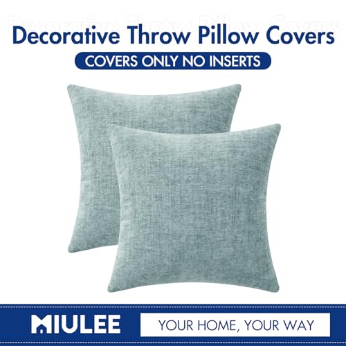 Soft Chenille Throw Pillow Covers Light Blue 18x18 Inch Pack of 2 (18" x 18" (Pack of 2) / Light Blue)