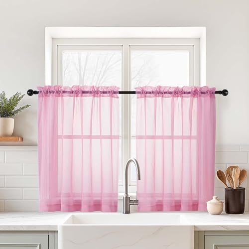 Light Pink Small Sheer Curtains 2 Panels Set (42"W x 36"L (Pack of 2) / Light Pink)