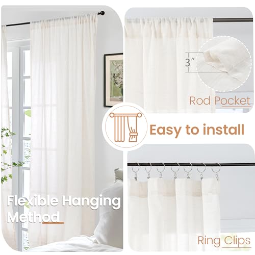 Linen Semi Sheer Curtains 80 Inch Length for Living Room (Linen / 52"W x 80"L (Pack of 2))