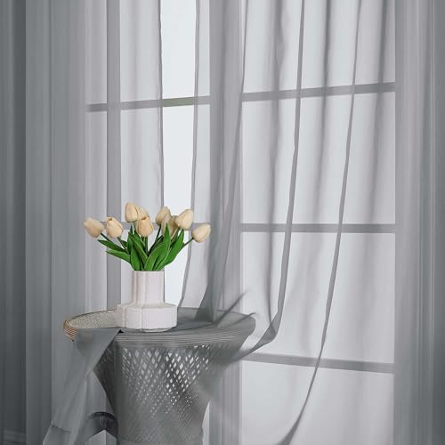 Grey Sheer Curtains 120 Inches Long 2 Panels Set (Grey / 59"W x 120"L (Pack of 2))