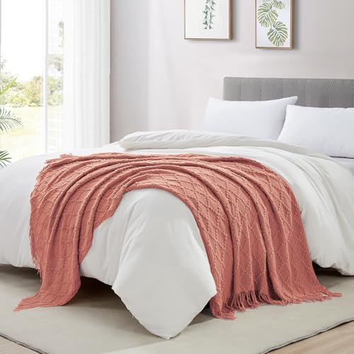 Coral Pink Throw Blanket 50 x70 Inch Jacquard Throw Knitted Blanket (Jacquard-coral Pink / 50"x70")