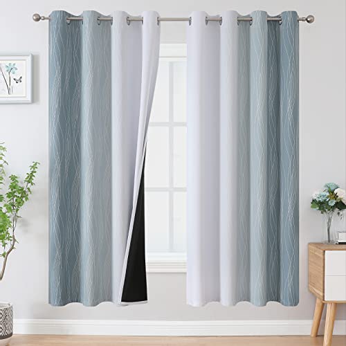 Stone Blue and Greyish White Blackout Curtains for Living Room 72 Inch Long (Stone Blue and Greyish White / 52"W x 72"L (Pack of 2))