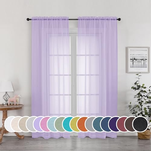 Lavender Sheer Curtains 72 Inches Long Set of 2 (Lavender / 42"W x 72"L (Pack of 2))
