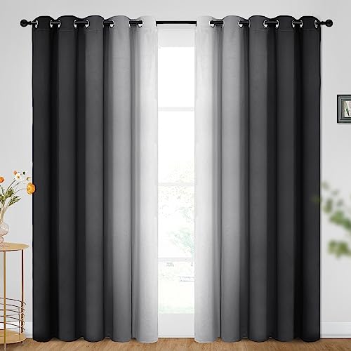 Ombre Black to Grey White Curtains for Living Room 62Wx84L (62"W x 84"L (Pack of 2) / Black)
