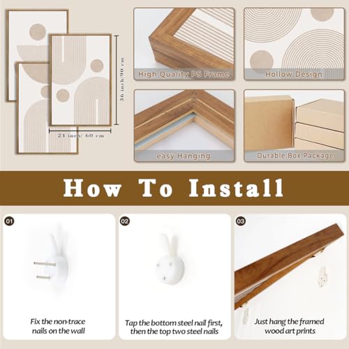 Large Boho Neutral Beige Framed Canvas Wall Art Set (Boho Beige Arch Wall Art / 24"Lx36"W)