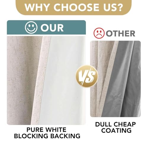 100% Blackout Linen Curtains 90" L 2 Panels Natural (Natural / 52"W x 90"L (Pack of 2))