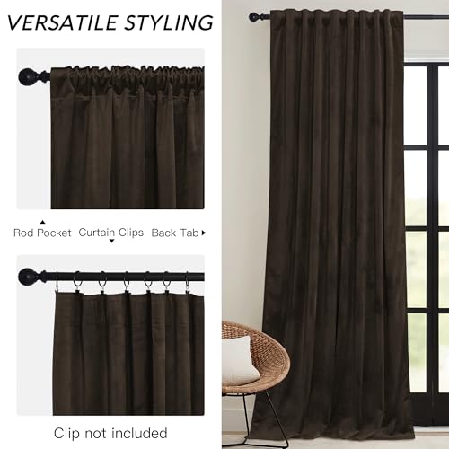 Brown Blackout Curtains 90 inches Long Velvet for Bedroom (Brown / 52"W x 90"L (Pack of 2))