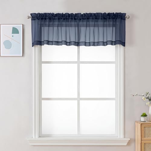 Sheer Valances for Windows 2 Pack (Navy Blue / 42"W x 18"L (Pack of 2))