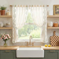 Green Floral Linen Kitchen Tier Curtains 50x45 Inch 2 Panels (A| Sage / 50"W x 45"L (Pack of 2))
