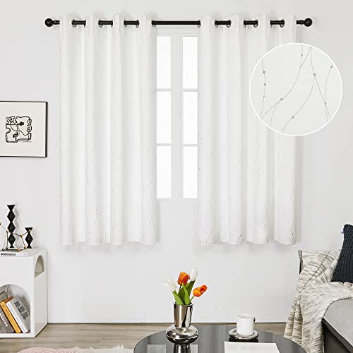 Living Room Curtains 54 Inches Long (Pure White/Wave Dots / 52"W x 54"L (Pack of 2))