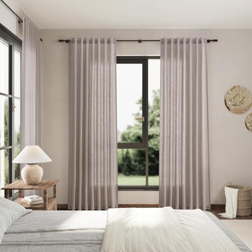 Brownish Grey Linen Curtains for Living Room 98 Inches Long Back Tab Light Filtering Semi Sheer Curtain Modern Farmhouse Decor for Bedroom Office Luxury Textured Drapes 52x98 (52"W x 98"L (Pack of 2) / Brownish Grey)