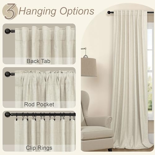 Black Out Burlap Curtains 63 Inch Long Faux Linen Farmhouse Bedroom Blackout Curtain 63 Inches Length 2 Panels Set Energy Saving Noise Reducing Nursery Drape for Bay Window Back Tab Pocket Cream Beige (Linen / 52"W x 63"L (Pack of 2))