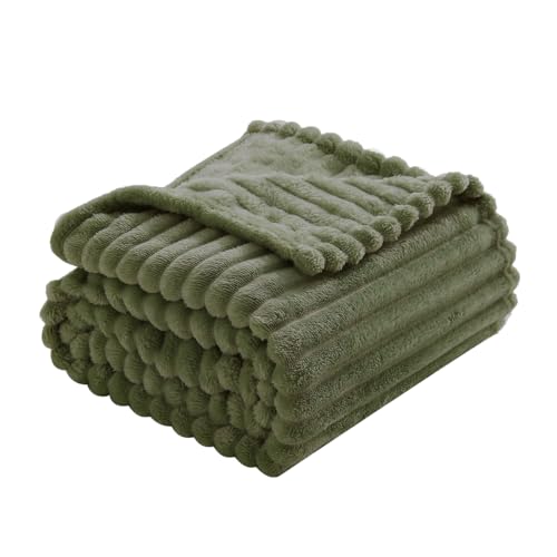 Olive Green Fleece Throw Blanket 50”×60” for Couch Sofa Livingroom (Olive Green / 50×60inch)
