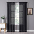 Sheer Curtains Bedroom Linen Textured Curtain Sheers Light Filtering Voile Rod Pocket Curtains for Living Room (38"W x 84"L (Pack of 2) / Black)