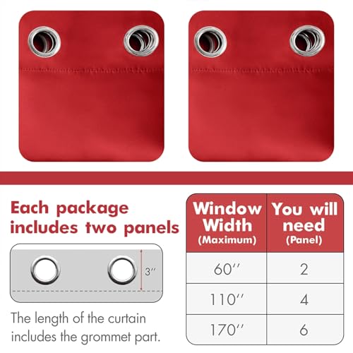 Red Blackout Bedroom Curtains 63 Inch Long Light Blocking (Red / 42"W x 63"L (Pack of 2))