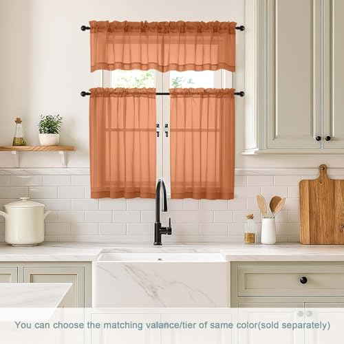 Orange Valances for Windows 14 inch Length 2 Panels Set (42"W x 14"L (Pack of 2) / Orange)