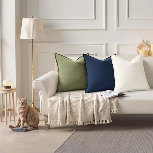 Fall Olive Green Linen Throw Pillow Covers 20x20 Set of 2 (Olive Green / 20" x 20" (Pack of 2))
