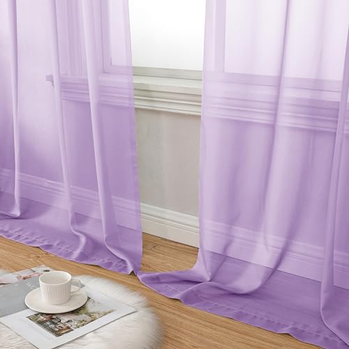 Light Purple Sheer Curtain Panels Pair Sold 63 Inch Length (40"W x 63"L (Pack of 2) / Lavender)