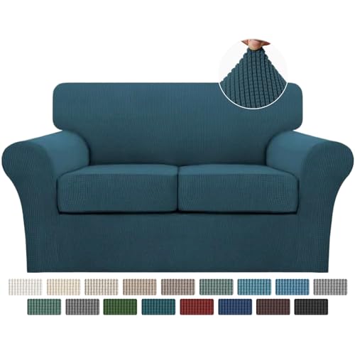 3 Piece Sofa Covers for 2 Cushion Couch Sofa Slipcover Soft Couch Cover for Dogs (Loveseat (2 Cushion) / Deep Teal)