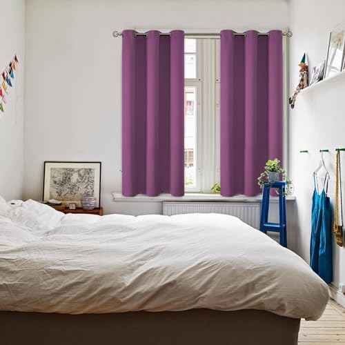 Short Curtains for Small Window 45 Inch (Eggplant Purple / 38"W x 45"L (Pack of 2))