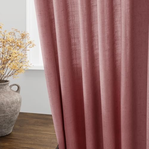 Canyon Rose Linen Curtains 84 Inch Length 2 Panels Set for Living Room Rod Pocket Back Tab Light Filtering Window Drapes for Bedroom Dining Room Protect Privacy Country Farmhouse Decor 52x84 (52"W x 84"L (Pack of 2) / Canyon Rose)