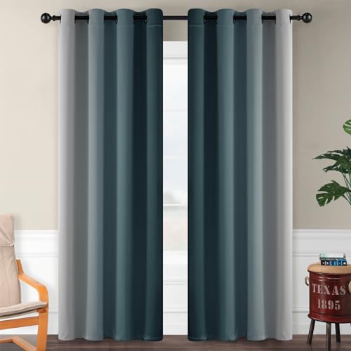Ombre Stone Blue to Grey White Curtains for Living Room 52Wx84L (52"W x 84"L (Pack of 2) / Stone Blue)