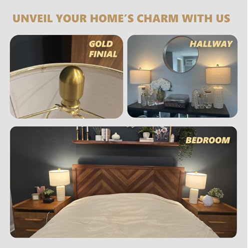 20.75" Small Modern Ceramic Table Lamps Set of 2 for Bedroom (20.75'' Small - Beige and White)