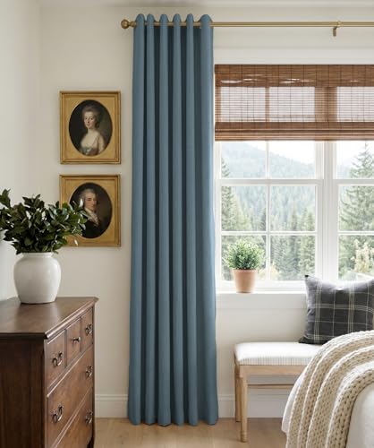 100% Blackout Linen Curtains 72 Inch Long 2 Panels Set (Glacier | Stone Blue / 50"W x 72"L (Pack of 2))
