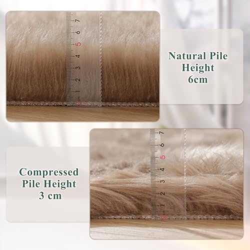 Beige Area Rugs for Living Room Bedroom Nursery 9X12 Washable Faux Sheepskin Fluffy Fur Rug Kids Room Decor Soft Cozy Home Décor (9' x 12' (Rectangular) / Beige)