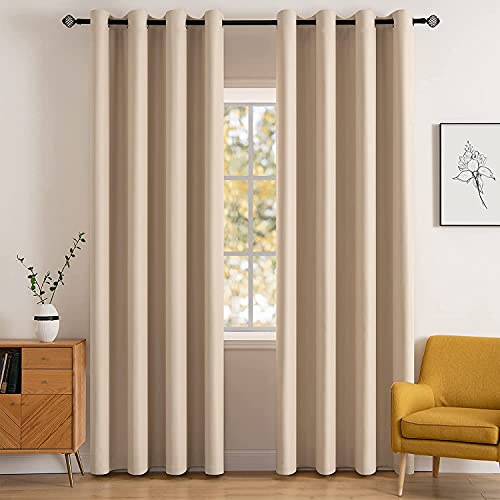 Beige Blackout Bedroom Curtains Drapes 72 Inch Long 52"x72" (Beige / 52"W x 72"L (Pack of 2))