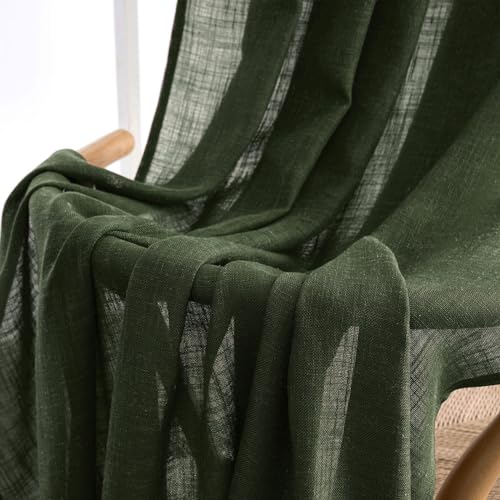 Olive Green Linen Curtains 42x84 Inch Length 2 Panels for Bedroom (42"W x 84"L (Pack of 2) / Olive Green)