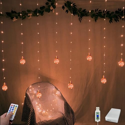 Wishing Ball Curtain Lights 9.8 x3.3 ft (Orange)