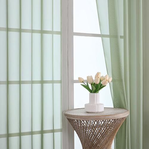 Extra Long Sage Green Sheer Curtains 144 Inches 2 Panels for Bedroom (Sage Green / 59"W x 144"L (Pack of 2))