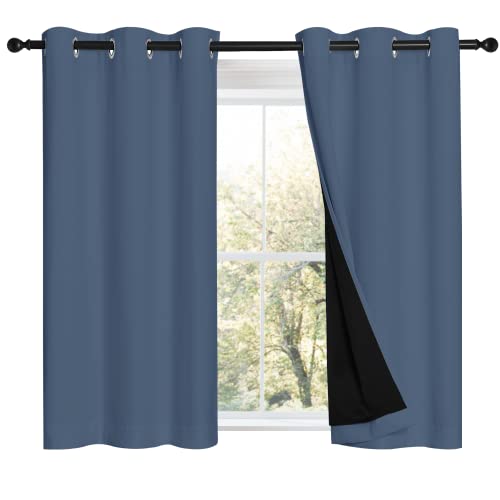 Stone Blue 100% Blackout Curtains with Black Liners (Stone Blue / 42"W x 45"L (Pack of 2))