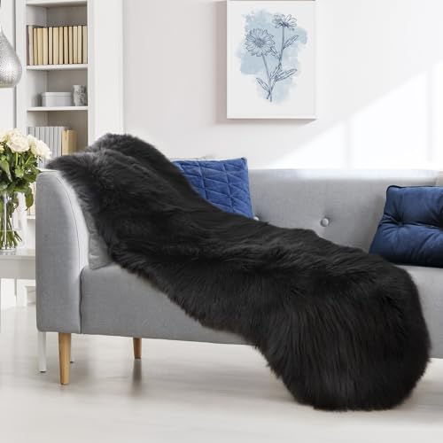 Ultra Soft Faux Sheepskin Fur Rug 2x6 Feet Fluffy Rug for Bedroom (2' x 6' (Sheepskin) / Black)