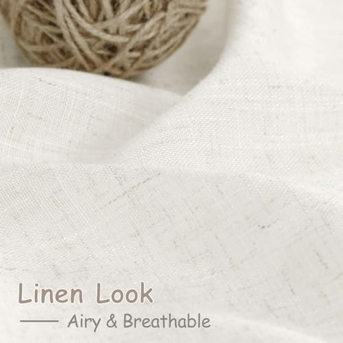 Beige White Linen Curtains 84 Inch Length for Living Room Linen Blend Back Tab and Rod Pocket Semi Sheer Light Filtering Rustic Coastal Decor Curtains for Bedroom 60 x 84 Inch (60"W x 84"L (Pack of 2) / Beige White)