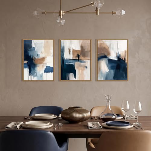 Abstract Brush Stroke Framed Canvas Wall Art (Abstract Navy Blue Canvas Wall Art / 12"L x 16"W)