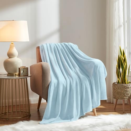Fleece Blanket Mist Blue Lightweight Super Soft Cozy Fuzzy Bed Blankets Microfiber Factory Shop (Mist Blue / Throw(50"x60"))