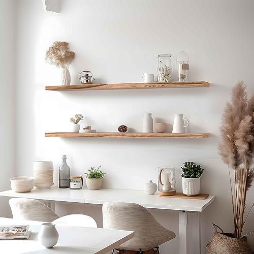 48 Inch Floating Shelves for Wall Rustic Light Wood Wall Shelves for Bedroom Set of 4 (48 inch / Rustic Light)