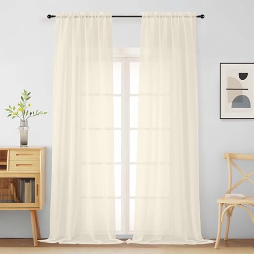 Cream Sheer Curtains for Window 96 Inches Long 2 Panels Set (42"W x 96"L (Pack of 2) / Cream)