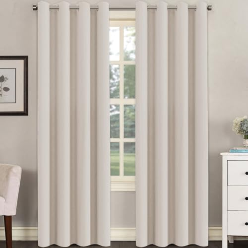Blackout Curtain for Living Room Thermal Insulated Window Treatment Curtain Extra Long 84 inch Length Energy Saving Solid Grommet Top Blackout Drape (52"W x 84"L (Pack of 1) / Natural)