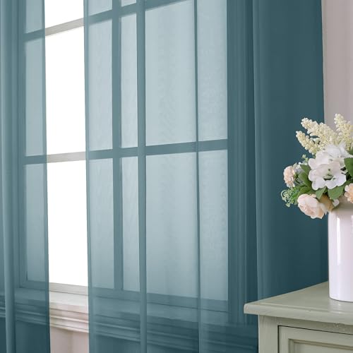 Dusty Blue Sheer Curtains 45 inches Long (42"W x 45"L (Pack of 2) / Dusty Blue)