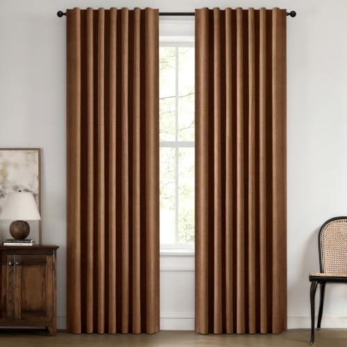 100% Blackout Linen Curtains for Bedroom 42 x 84 Inch Brown 2 Panels (Brown / 42"W x 84"L (Pack of 2))