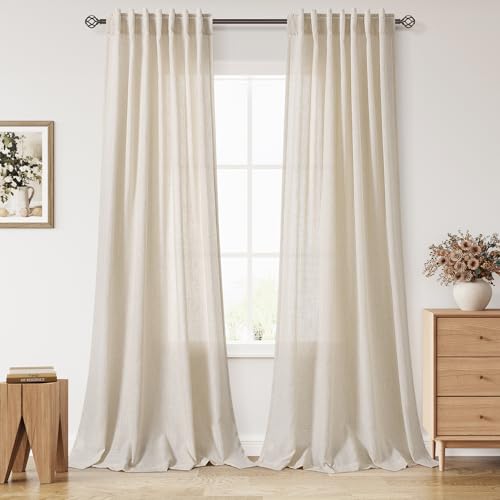 Extra Long 120 Inch Curtains for Living Room Cream Beige Linen Light Filtering Semi Sheer Curtain Back Tab Modern Farmhouse Decor Floor to Ceiling High Window for Bedroom 52x120 (52"W x 120"L (Pack of 2) / Cream Beige)